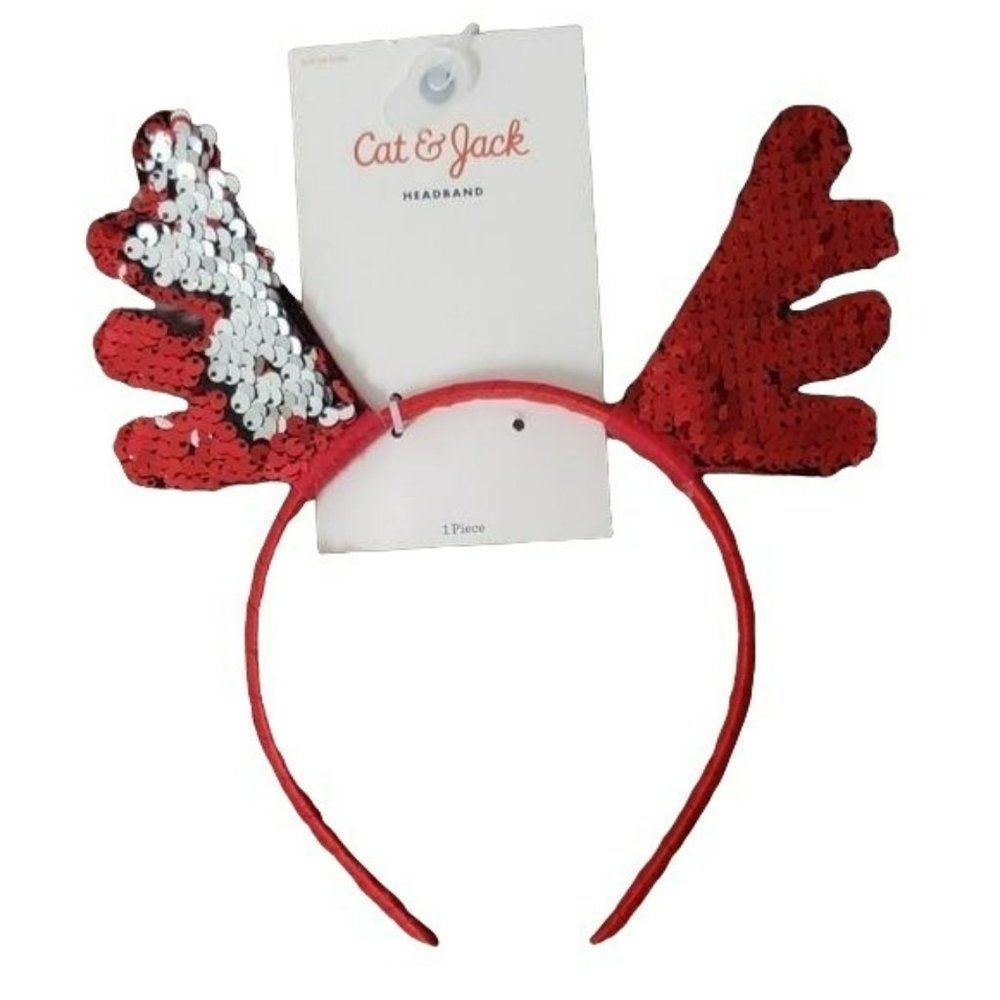 Cat and Jack Red Reindeer Christmas Headband Antlers Sequined